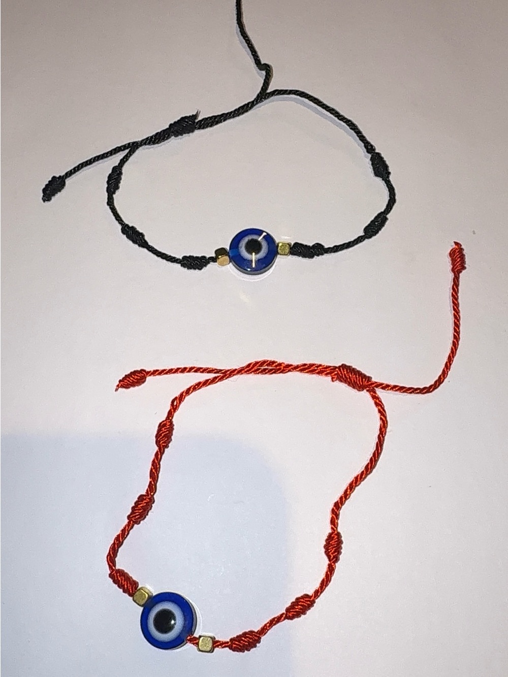 Set of 2 Handmade Evil Eye Protection Bracelets Red & Black Cord